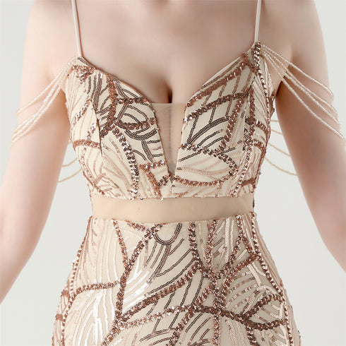 Graceful Sequin Embellished Mesh Mermaid Maxi Dress